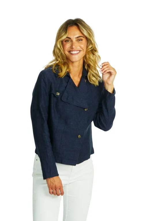 Ping Pong - Brooklyn Linen Jacket - Navy - Womens Fashion