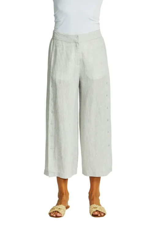 Ping Pong -  Gaby Linen Button Culotte - Flax - Womens Fashion