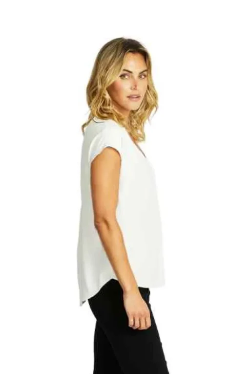 Ping Pong - Helen V-Neck Slinky top - Ivory - Womens Fashion