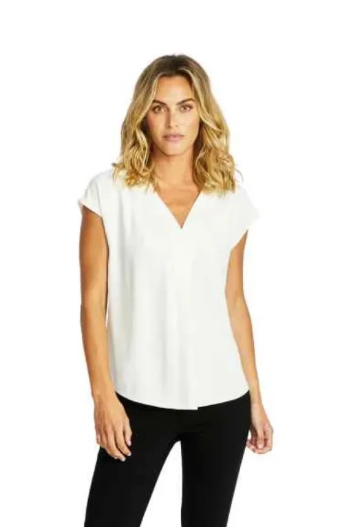 Ping Pong - Helen V-Neck Slinky top - Ivory - Womens Fashion