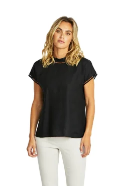 Ping Pong - Jade Linen Trim Top - Black - Womens Fashion
