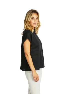 Ping Pong - Jade Linen Trim Top - Black - Womens Fashion