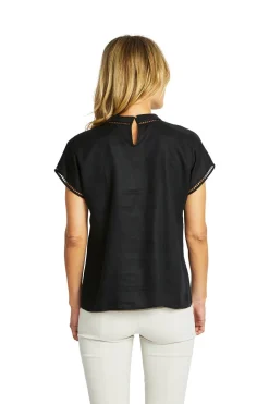 Ping Pong - Jade Linen Trim Top - Black - Womens Fashion
