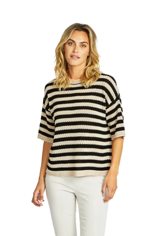 Ping Pong - Kate Crochet Pullover - Black/Flax - Womens Fashion