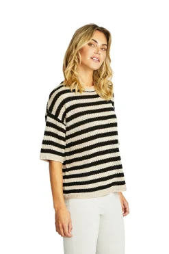 Ping Pong - Kate Crochet Pullover - Black/Flax - Womens Fashion