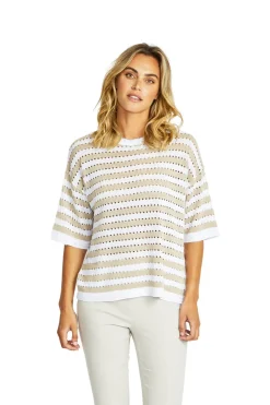 Ping Pong - Kate Crochet Pullover - White/Flax - Womens Fashion