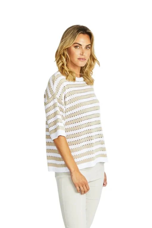Ping Pong - Kate Crochet Pullover - White/Flax - Womens Fashion