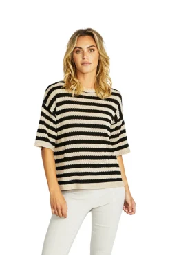 Ping Pong - Kate Crochet Pullover - Black/Flax - Womens Fashion