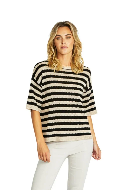 Ping Pong - Kate Crochet Pullover - Black/Flax - Womens Fashion