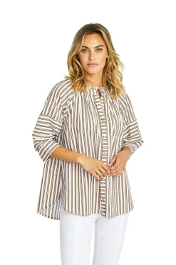 Ping Pong - Kendall Stripe Blouse - Caramel/White - Womens Fashion