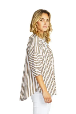 Ping Pong - Kendall Stripe Blouse - Caramel/White - Womens Fashion