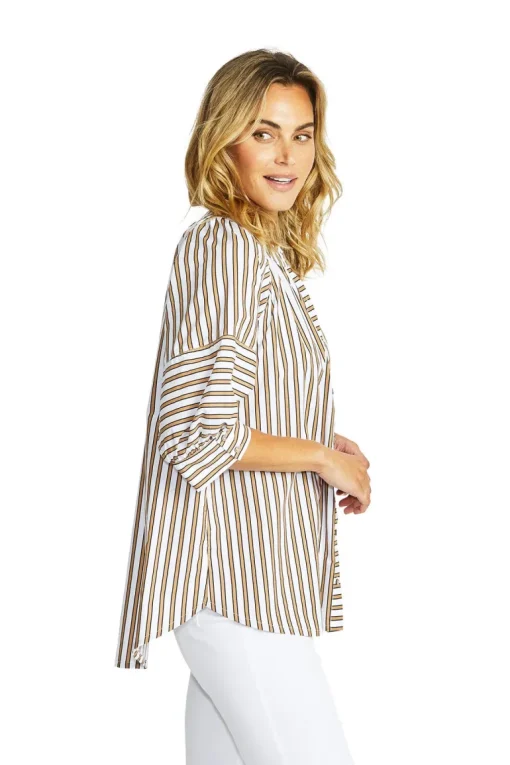 Ping Pong - Kendall Stripe Blouse - Caramel/White - Womens Fashion