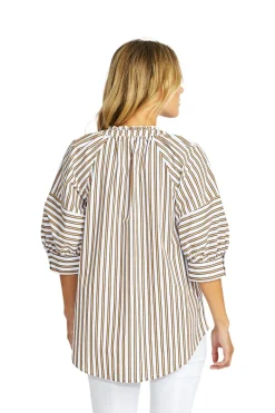 Ping Pong - Kendall Stripe Blouse - Caramel/White - Womens Fashion