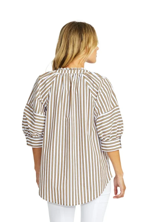 Ping Pong - Kendall Stripe Blouse - Caramel/White - Womens Fashion