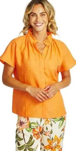 Ping Pong - Nora Linen Ruffle Blouse - Jaffa - Womens Fashion