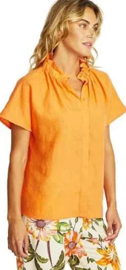 Ping Pong - Nora Linen Ruffle Blouse - Jaffa - Womens Fashion