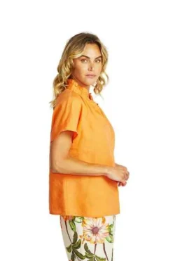 Ping Pong - Nora Linen Ruffle Blouse - Jaffa - Womens Fashion