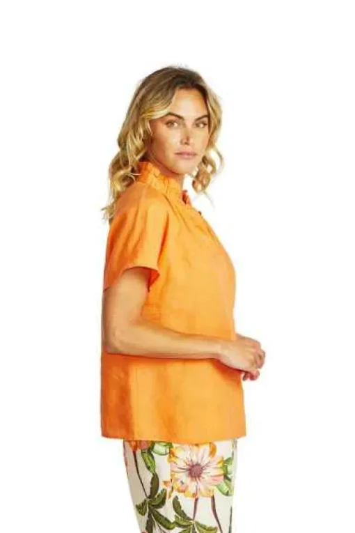 Ping Pong - Nora Linen Ruffle Blouse - Jaffa - Womens Fashion