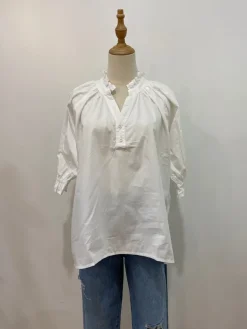 Sal & Lou - Charlie Frill Short Sleeve Top - White - Womens Clothing
