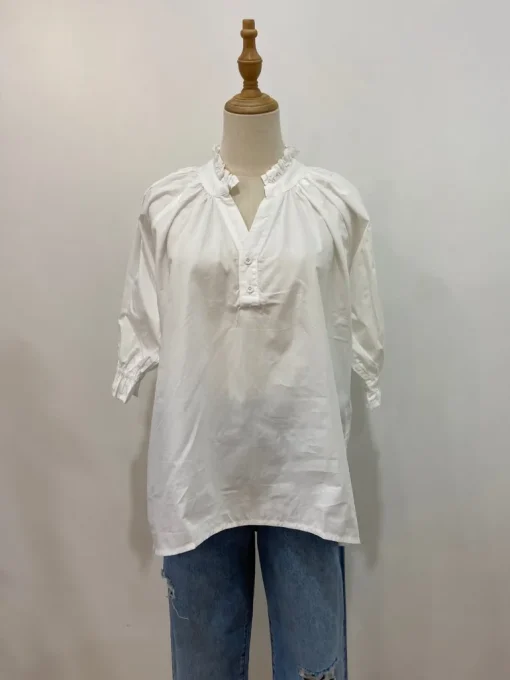 Sal & Lou - Charlie Frill Short Sleeve Top - White - Womens Clothing
