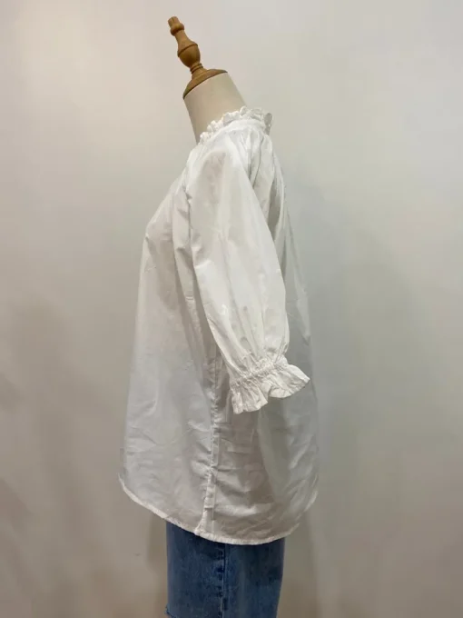 Sal & Lou - Charlie Frill Short Sleeve Top - White - Womens Clothing