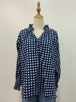 Sal & Lou - Charlie Frill Top - Navy Gingham - Womens Fashion