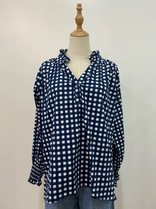 Sal & Lou - Charlie Frill Top - Navy Gingham - Womens Fashion