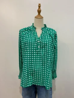 Sal & Lou - Charlie Frill Top - Green Gingham - Womens Fashion