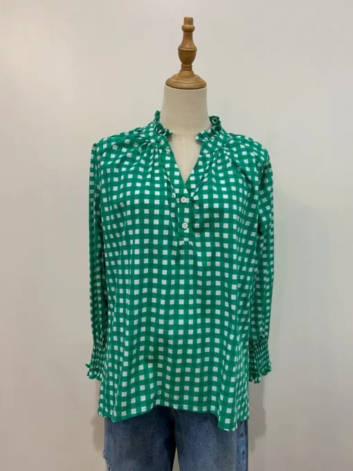 Sal & Lou - Charlie Frill Top - Green Gingham - Womens Fashion
