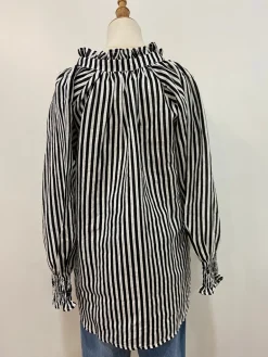 Sal & Lou - Charlie Frill Top - Black Stripe Linen - Womens Fashion