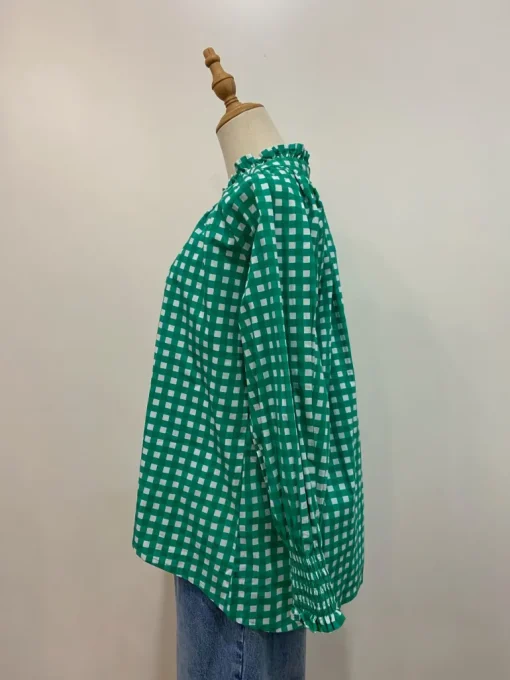 Sal & Lou - Charlie Frill Top - Green Gingham - Womens Fashion