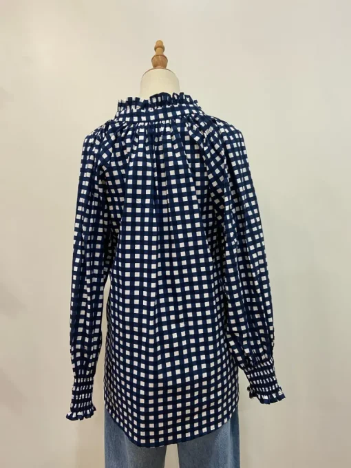 Sal & Lou - Charlie Frill Top - Navy Gingham - Womens Fashion