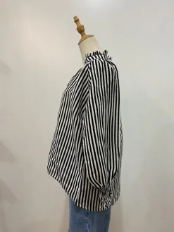 Sal & Lou - Charlie Frill Top - Black Stripe Linen - Womens Fashion