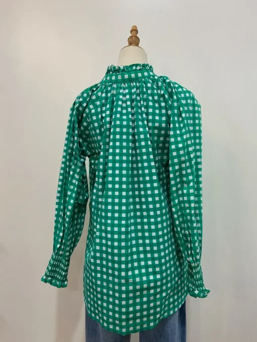 Sal & Lou - Charlie Frill Top - Green Gingham - Womens Fashion
