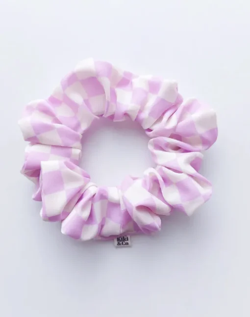 Scrunchie / Lilac Checkerboard / Crepe Fabric