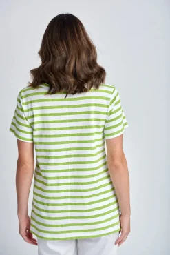 Stripe Raw Neck Tee - White | Greenery
