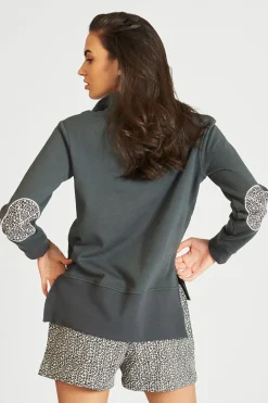 The Collar Sweatshirt - Coal / Leopard
