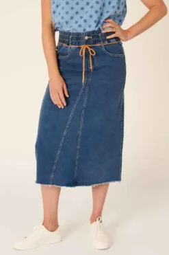 The LABoratory - Elastic Waist- Maxi Skirt - Dark Blue - Womens Fashion