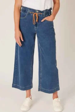The LABoratory - Elastic Waist - Wide Leg Pant - Dark Blue - Womens Fashion