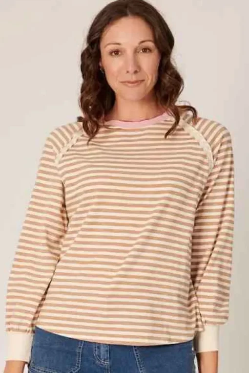 The LABoratory - Long Sleeve - Raglan Tee - Beige Stripe - Womens Fashion