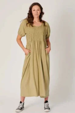 The LABoratory - Shirred Bodice - Maxi Dress - Khaki - Womens Fashion