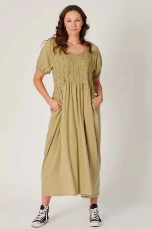 The LABoratory - Shirred Bodice - Maxi Dress - Khaki - Womens Fashion