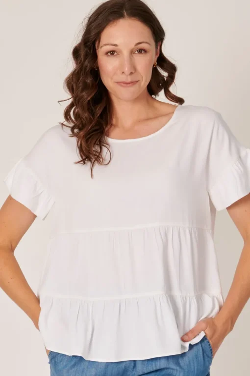 The LABoratory - Tiered Top - White - Womens Fashion