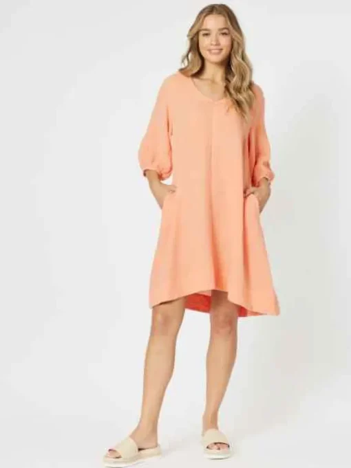 Threadz - Bryon Cotton Dress - Papaya - Womens Fashion