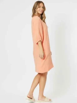Threadz - Bryon Cotton Dress - Papaya - Womens Fashion