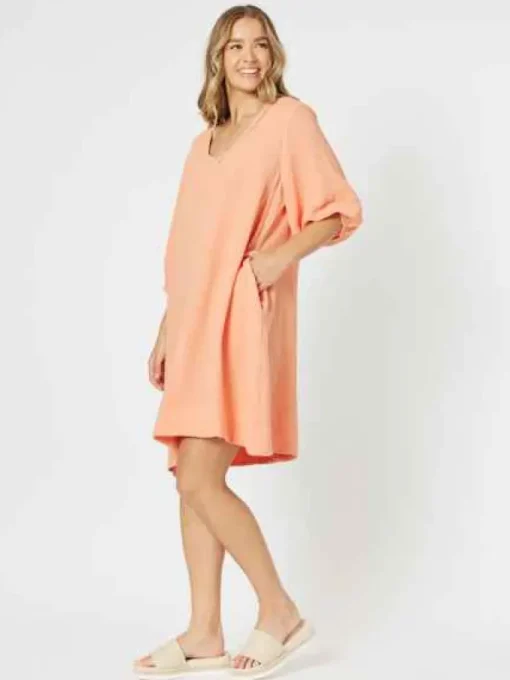 Threadz - Bryon Cotton Dress - Papaya - Womens Fashion