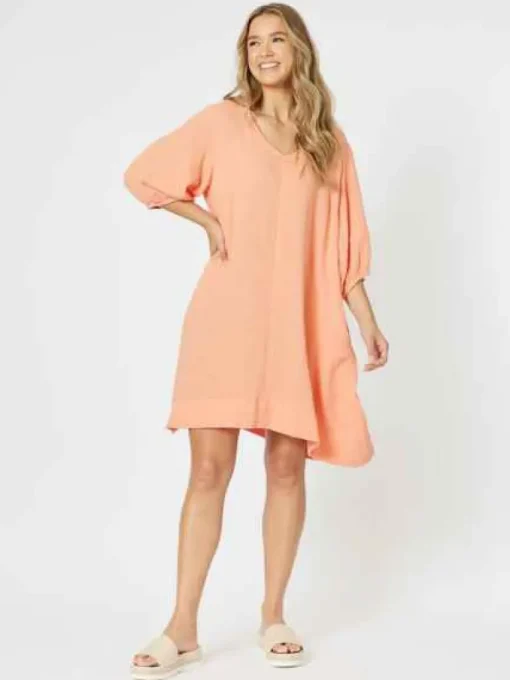 Threadz - Bryon Cotton Dress - Papaya - Womens Fashion