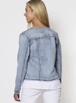 Threadz - Collarless Denim Jacket - Denim - Womens Fashion