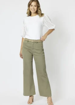 Threadz - Georgia Wide Leg Jean - Khaki - Womens Fashion