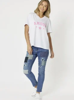 Threadz - Sofia Patch Slim Leg Jean - Womens Fashion